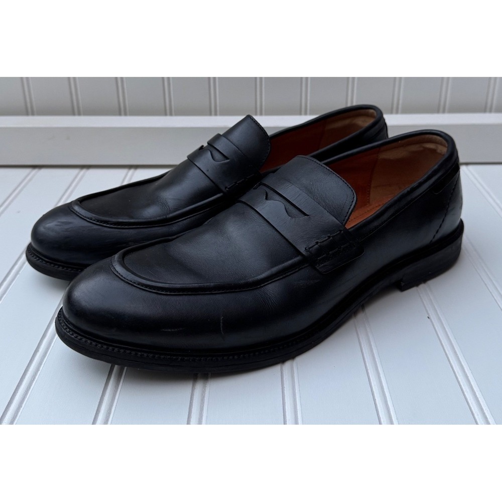 Rodd & Gunn Mens Black Leather Penny Loafers Size 44 Moc Toe Slip On Shoes
